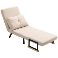 Divano Letto Singolo Pieghevole Divano Letto Convertibile 4 in 1 Schienale Regolabile 5 Livelli e Cuscino 63x73x81 cm Beige