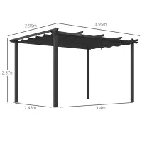 Pergola Gazebo 4x3 m con 8 Fori di Drenaggio, in Alluminio, Metallo e Poliestere, Grigio Scuro