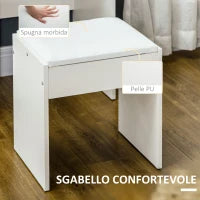 Toeletta da Trucco con Specchio, Tavolo da Trucco, Sgabello, 4 Cassetti e 4 Ripiani, Bianco