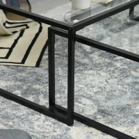 Tavolini da Caffè Impilabili in Vetro temperato e Acciaio per Soggiorno, Nero