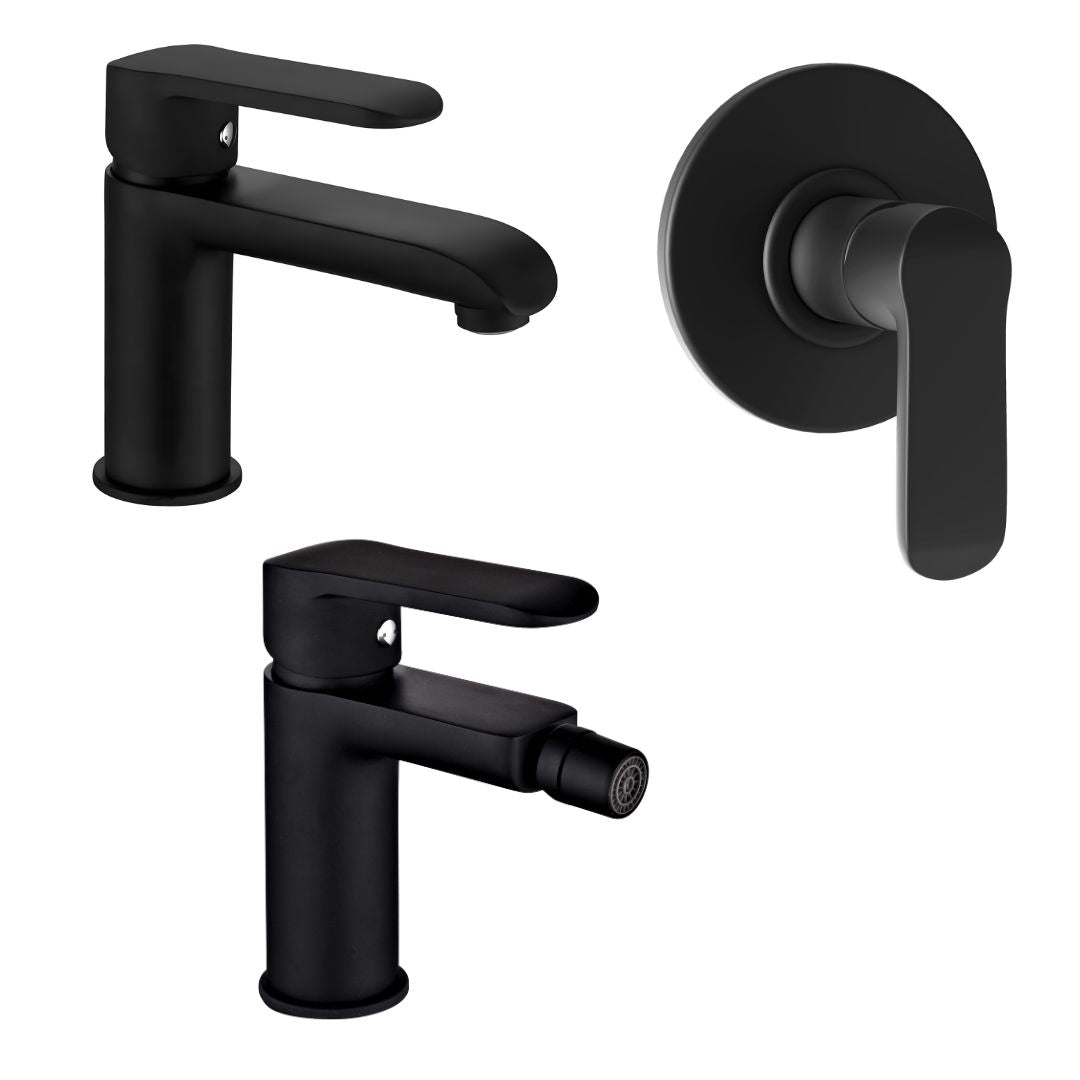 Tris rubinetti miscelatori bidet lavabo doccia ad incasso linea puma nero opaco