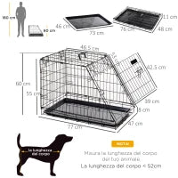 Trasportino per Cani in Metallo e PP, Gabbia per Cani a Trapezio per Auto con Maniglia, 77x47x55cm Nero