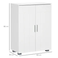 kleankin Mobile Bagno Moderno con 2 Ante, 2 Ripiani Regolabili e Maniglie Argentate, 60x30x80 cm, Bianco