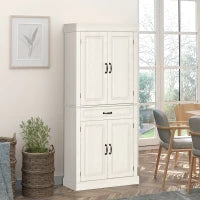 Credenza Cucina con 2 Armadietti e Cassetto in Stile Coloniale, 80x35x180cm Bianco