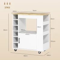 Carrello da Cucina con Ruote, Ripiani, Armadietto e Portabottiglie, 83x40x83 cm, Rovere