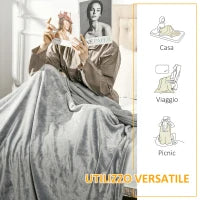 Coperta in Flanella 330 GSM Reversibile per uso Interno ed Esterno, 203x152x0.5 cm, Grigio