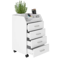 Cassettiera da Ufficio in Legno con 4 Cassetti, Ruote e Bordi Rialzati, 40x36x65cm, Bianco