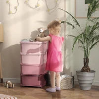 Contenitori Portaoggetti per Bambini con 4 Scatole, Bordi Arrotondati, Design Rialzato, 37x37x76 cm, Rosa