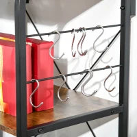 Mobile da Cucina, Mensola Microonde, Mobile Microonde con 3 Mensole, Piano, Ganci, in Legno, Struttura in Metallo, Nero