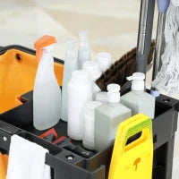 Carrello Pulizie a 3 Ripiani con Ganci e Sacco da 100L, 121x50.5x96.5 cm, Nero Giallo e Grigio