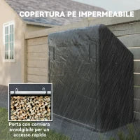 Portalegna da Esterno in Acciaio Rinforzato con Copertura Impermeabile, 100x60x110 cm, Nero