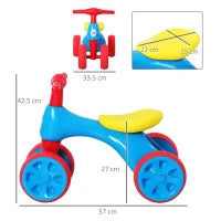 Bicicletta Equilibrio Senza Pedali Giochi con 4 Ruote per Bambini da 18-36 Mesi Blu e Rosso 57cm x 33.5cm x 42.5cm