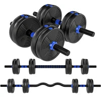 Set di manubri regolabili da 15 kg 3 in 1, trasformabili con barra di estensione, Blu