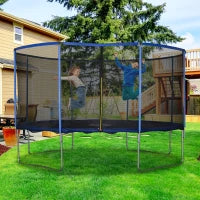 Trampolino Elastico da Esterno, Tappeto Elastico per Bambini e Adulti da Giardino con Rete di Sicurezza e Bordo Imbottito, Giochi da Giardino e Casa, Ø426x269cm, Blu e Nero