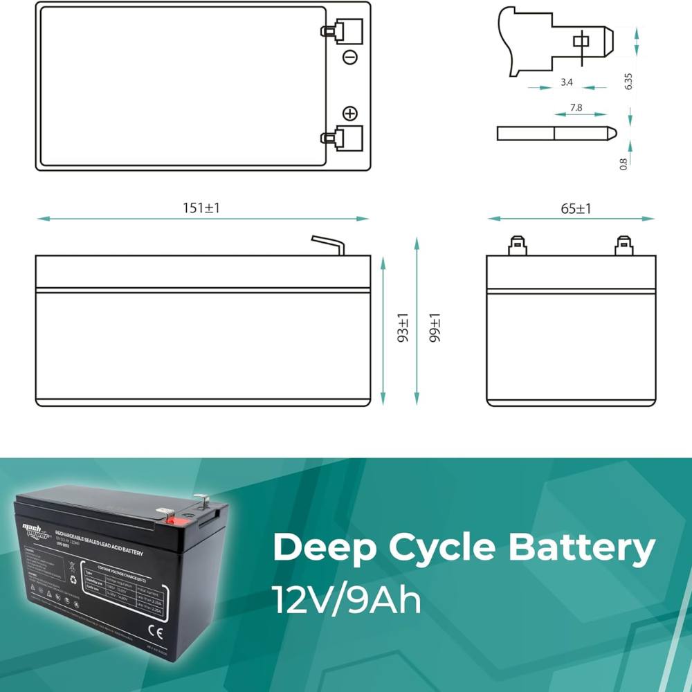 Mach power batteria al piombo 12v 9ah vrla agm ricaricabile per ups e sistemi di backup