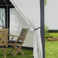 Gazebo da Giardino Esagonale con Doppio Ingresso, in Metallo e Poliestere, 3.94x3.94x2.5 m, Grigio