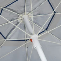 Ombrellone da Spiaggia Inclinabile con Tendine Laterali, in Poliestere e Acciaio, Ø191x211 cm, Blu e Bianco