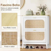 Scarpiera Slim Stile Boho con 2 Cassetti Ribaltabili per 14 Paia di Scarpe, 80x24x95.5 cm, Bianco