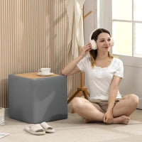 Pouf Contenitore con Coperchio in Ecopelle, 40 x 40 x 40 cm, Grigio