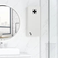 kleankin Armadietto Medicinali a Muro con Serratura, 5 Ripiani e Mensole Regolabili, in Legno e Vetro, Bianco, 30x20x70cm