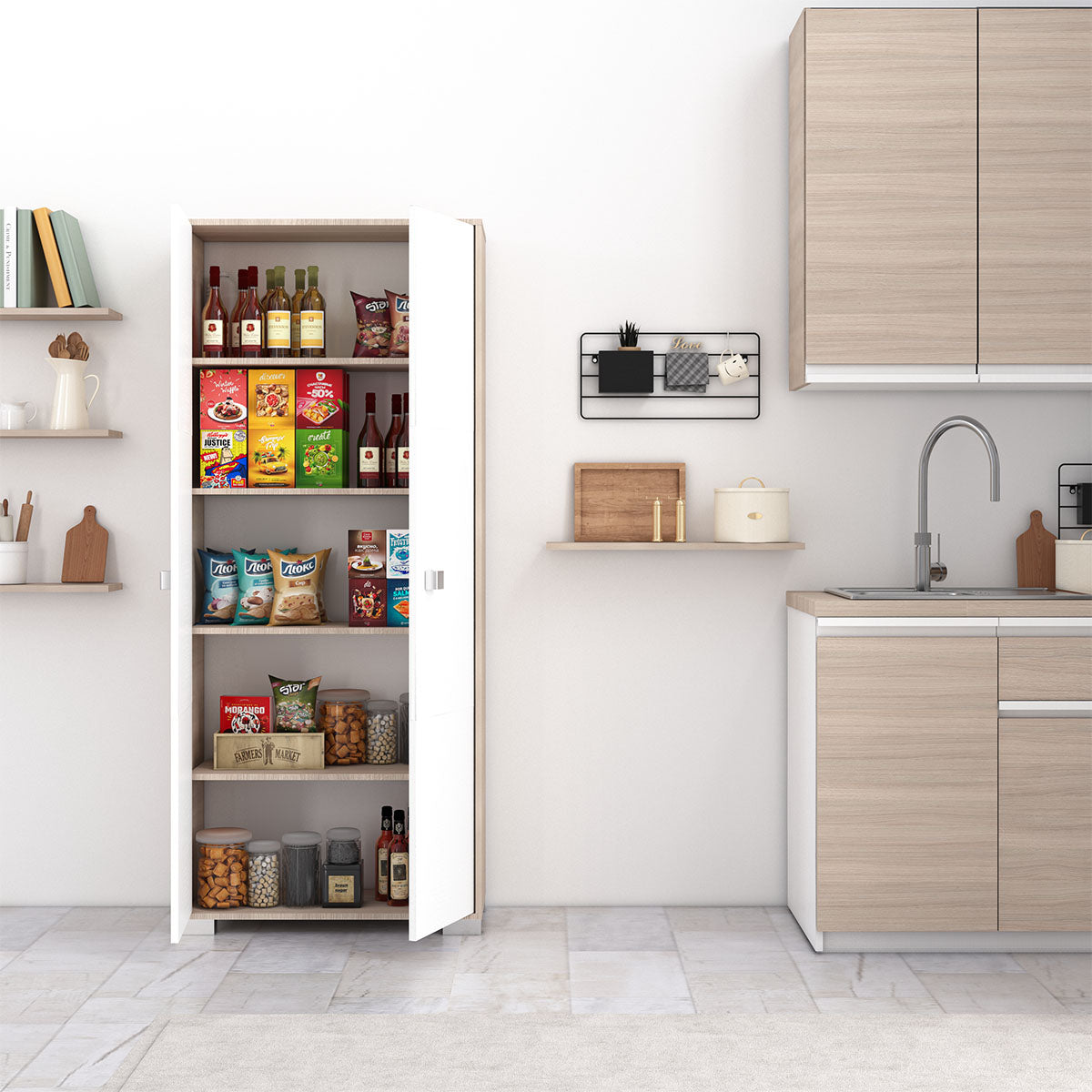 armadio 2 ante Clara Olmo/Bianco dispensa cucina multiuso lavanderia spogliatoio 75x35x180H con ripiani