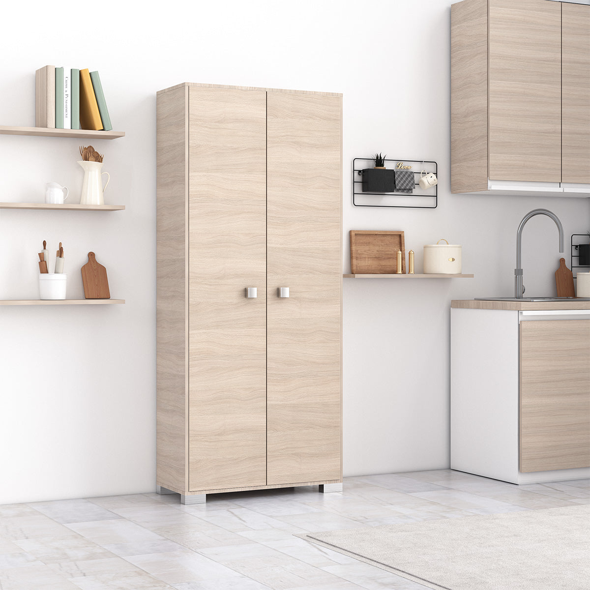 armadio 2 ante Clara dispensa cucina multiuso lavanderia spogliatoio 75x35x180H con ripiani - Olmo