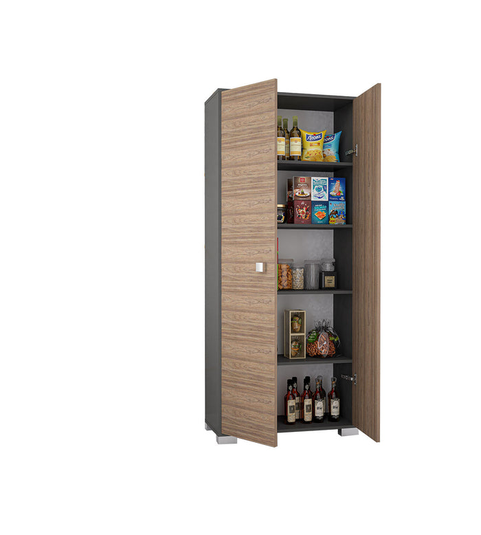 Armadio 2 ante Clara dispensa cucina multiuso lavanderia spogliatoio 75x35x180H con ripiani Antracite/Noce