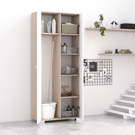 armadio 2 ante Sonia portascope multiuso lavanderia spogliatoio 75x35x180H - Olmo/Bianco