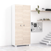 armadio 2 ante Sonia portascope multiuso lavanderia spogliatoio 75x35x180H - Bianco/Olmo