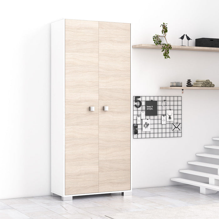 armadio 2 ante Sonia portascope multiuso lavanderia spogliatoio 75x35x180H - Bianco/Olmo