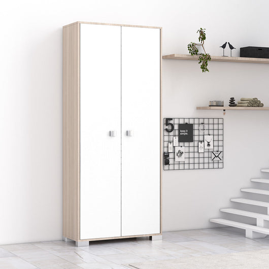 armadio 2 ante Sonia portascope multiuso lavanderia spogliatoio 75x35x180H - Olmo/Bianco