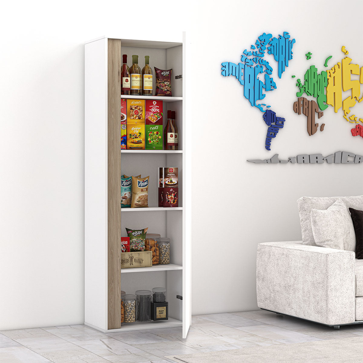 Armadio 1 anta Joy dispensa cucina multiuso lavanderia spogliatoio 60x35x176H con ripiani