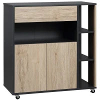 Carrello da Cucina Multiuso con Cassetto, Armadietto e Scaffale, 80x39x86.5cm, Legno e Nero