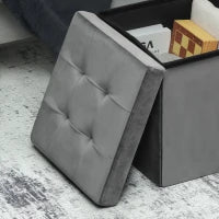 Pouf pieghevole con spazio di stivaggio, scatola contenitore, schiuma, MDF, Grigio