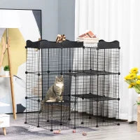 Recinto per Animali Domestici Modulabile e Multilivello con Rampa e 2 Porte in Acciaio e PP, 105x70x116 cm, Nero