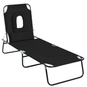 Sdraio Pieghevole Reclinabile su 4 Livelli con Foro per Lettura e Cuscino in Tessuto Oxford e Acciaio, 187x58x36 cm, Nero
