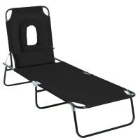 Sdraio Pieghevole Reclinabile su 4 Livelli con Foro per Lettura e Cuscino in Tessuto Oxford e Acciaio, 187x58x36 cm, Nero