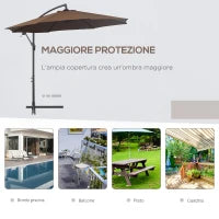 Ombrellone Decentrato Ø3x2.5 m con Base a Croce e Manovella, in Acciaio e Poliestere color Caffè