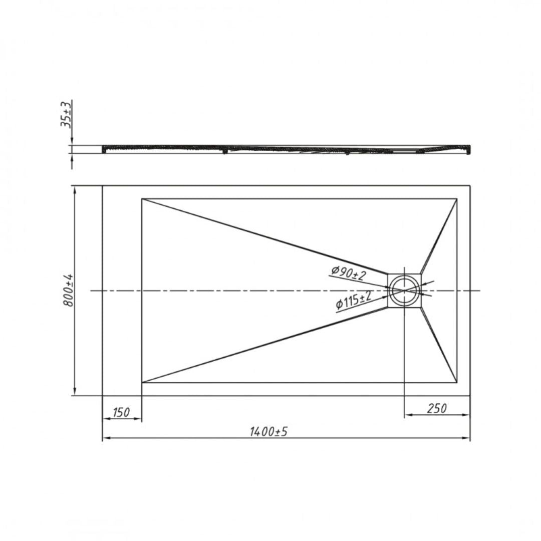 Piatto doccia mineral marmo resina antiscivolo h3,5 cm con piletta *** finitura- bianco opaco, misure l140 x p80 x h3...