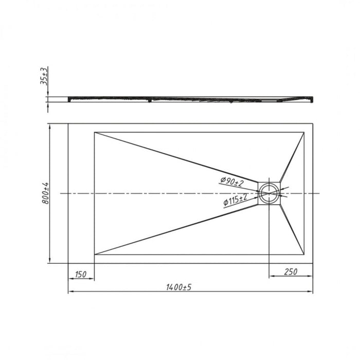 Piatto doccia mineral marmo resina antiscivolo h3,5 cm con piletta *** finitura- bianco opaco, misure l140 x p80 x h3...
