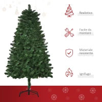 Albero di Natale 150cm Artificiale Pieghevole con Base Rimovibile, 454 Rami, in PVC e Acciaio, Verde