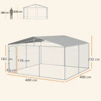 Kennel per Cani in Metallo con Tettuccio in Tessuto Oxford e Porta con Blocco, 4x4x2.3m