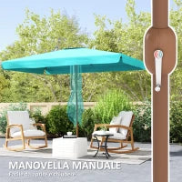 Ombrellone da Giardino 2x3 m con Apertura a Manovella, Inclinabile e Anti UV 50+, Turchese