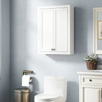 Mobile da Bagno a Parete in Legno con 2 Ripiani Regolabili su 3 Livelli, 61x20x84 cm, Bianco