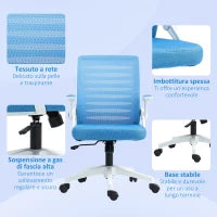 Sedia Ergonomica Girevole ad Altezza Regolabile con Braccioli, 54x54x89-99 cm, Bianca e Azzurra