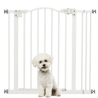 Cancelletto per Cani Estensibile con 2 Blocchi e Chiusura Automatica, in Metallo e Plastica, 74-87x78 cm, Bianco