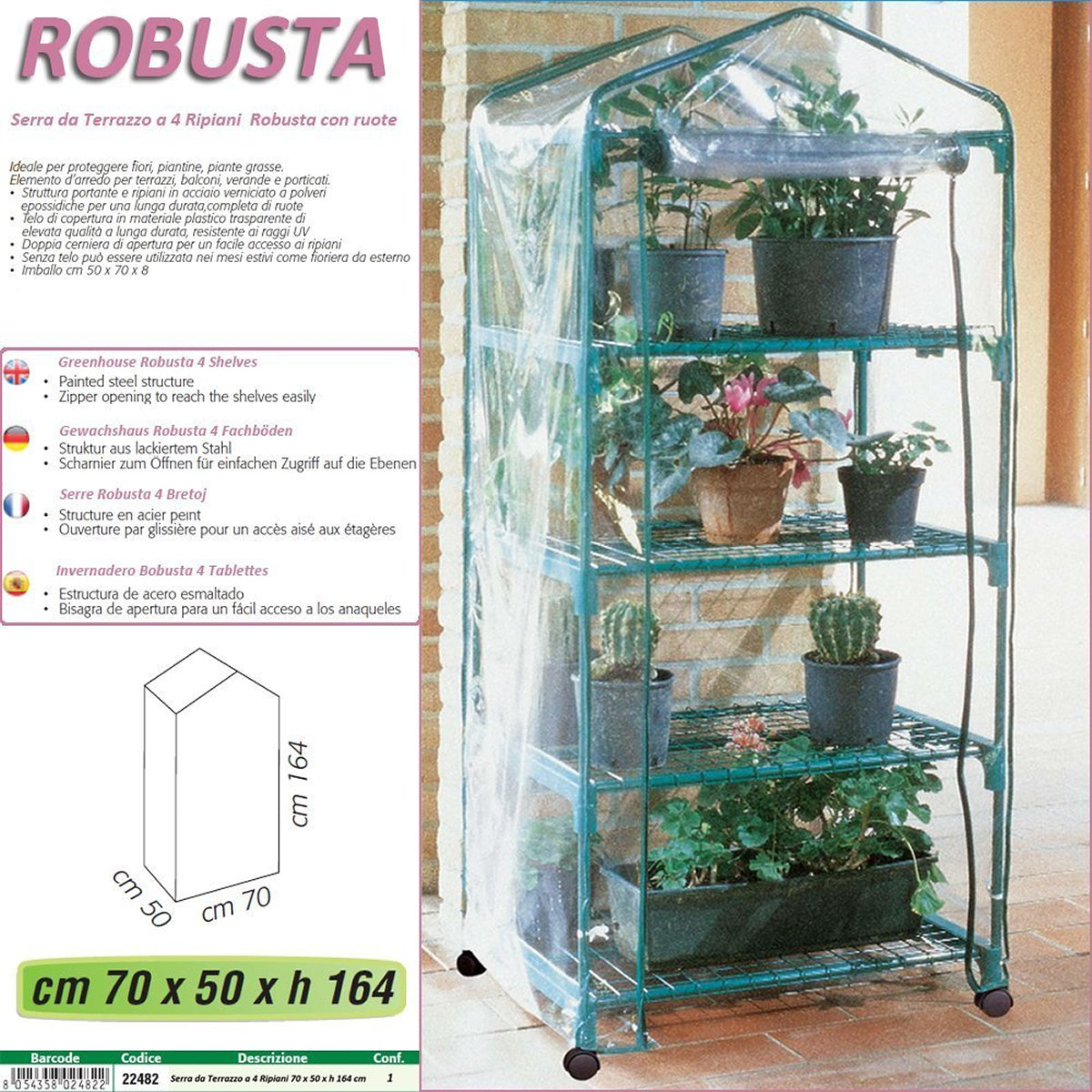 Serra da giardino a 4 ripiani con ruote