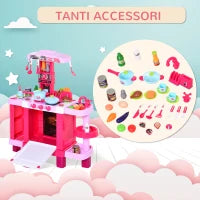 Cucina Giocattolo per Bambini con 38 Accessori Inclusi, con Luci e Suoni Realistici, 78x29x87 cm, Rosa