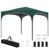 Gazebo da Giardino ad Altezza Regolabile con Fori di Drenaggio e Borsa da Trasporto, in Metallo, Verde