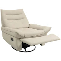 Poltrona Relax Reclinabile Manualmente con Poggiapiedi e Base Girevole Senza Braccioli, Crema